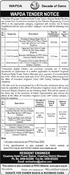 Wapda Mianwali Tender Notice
